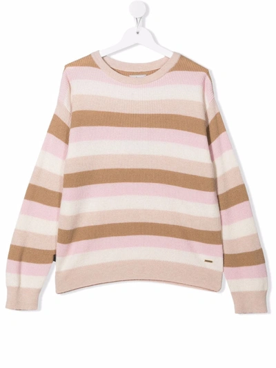 Woolrich Teen Striped Ribbed Knit Jumper In Pink