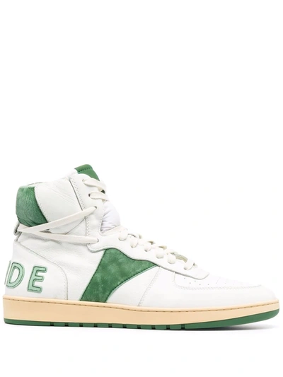 Rhude Rhecess Sky Suede-trimmed Leather High-top Sneakers In Green