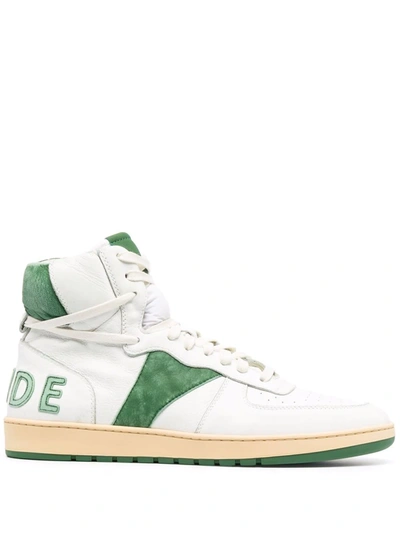 Rhude Rhecess Sky Suede-trimmed Leather High-top Sneakers In White Green