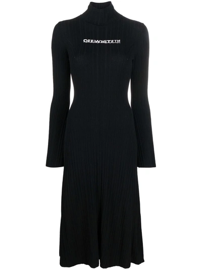 Off-white Black Knit Dress With Logo In Nero/bianco