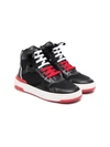 GIVENCHY BLACK KIDS HIGH SNEAKERS WITH RED AND WHITE DETAILS,H29050 09B
