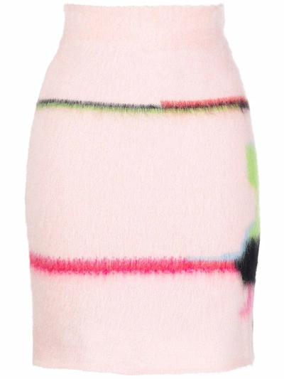 Msgm Abstract-pattern Knitted Skirt In Pink