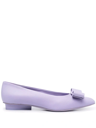 Ferragamo Ladies Purple Viva Leather Ballet Flats In Violet