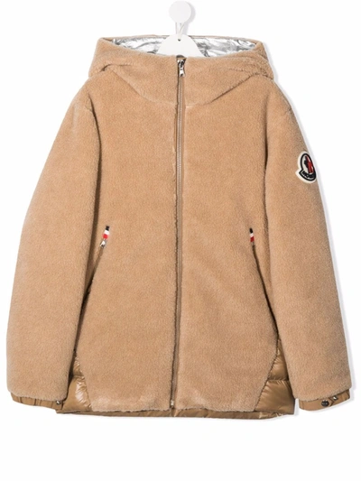 Moncler Teen Panelled Puffer Coat In Neutrals