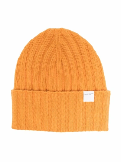 Paolo Pecora Kids' Logo-patch Ribbed Beanie In Yellow