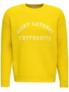 SAINT LAURENT YELLOW RIBBED WOOL SWEATER WITH LOGO PRINT