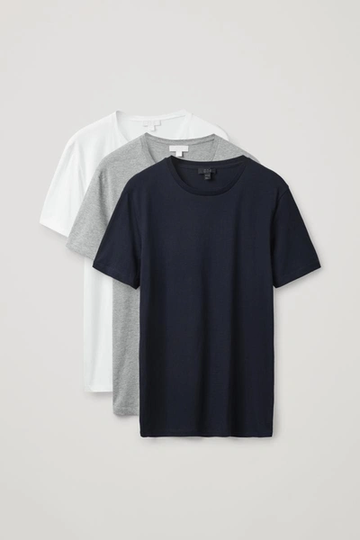 Cos 3-pack Regular Cotton T-shirts In Blue