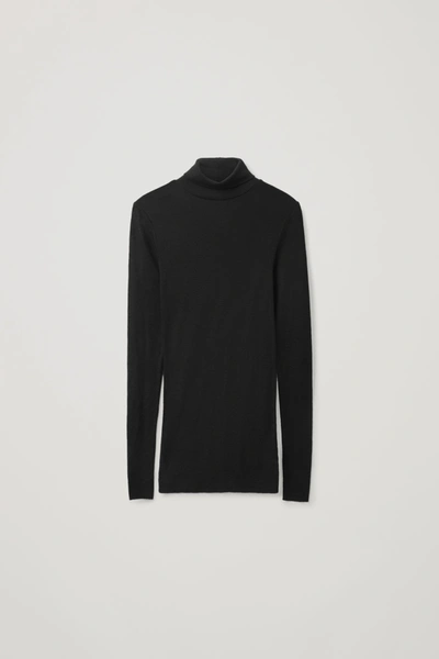 Cos Slim-fit Merino Wool Turtleneck Top In Black