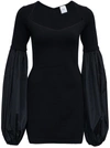 PATOU BLACK WOOL DRESS WITH BALLOON SLEEVES