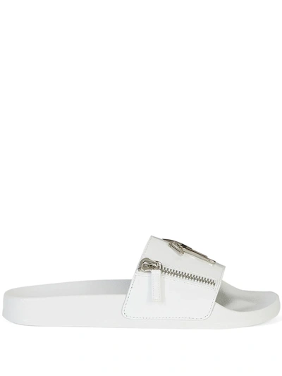 Giuseppe Zanotti Women's Zip & Logo Slides In White