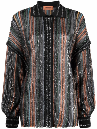 Missoni Sequin-embellished Knitted Shirt In Black