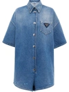 Prada Blue Logo Plaque Washed Denim Shirt In Blue