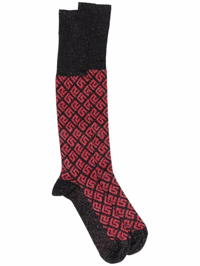 Versace Patterned Intarsia-knit Socks In Red