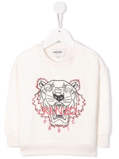 Kenzo Kids' Tiger Head-motif Embroidered Sweatshirt In Neutrals