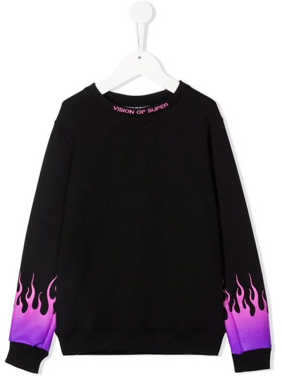 Vision Of Super Teen Flame-print Sweatshirt In Black