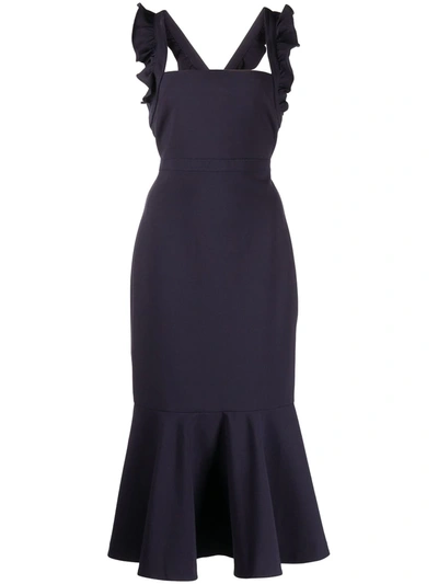 Likely Hara Sleeveless Flounce-hem Midi Dress In Blue