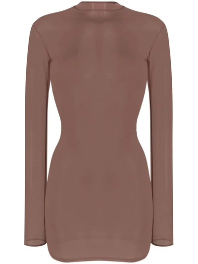 Maison Close Long-sleeved Semi-sheer Camisole In Brown