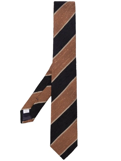 Tagliatore Striped Silk Tie In Black