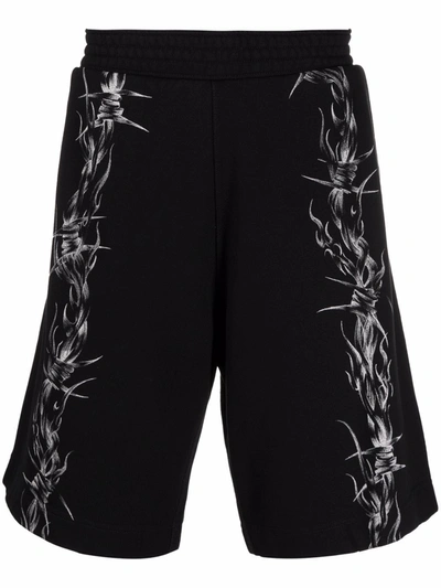Givenchy Barbed Wire Graphic Cotton Shorts In Black