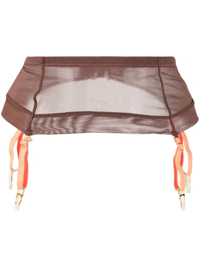 Maison Close Semi-sheer Garter Belt In Brown