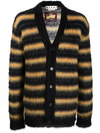 Marni Striped Mohair-blend Cardigan In Black