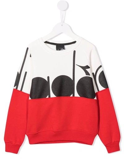 Diadora Junior Kids' Colour-block Logo Hoodie In White