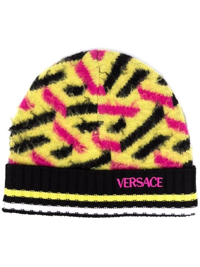 Versace Colour-block Wool Beanie In Yellow