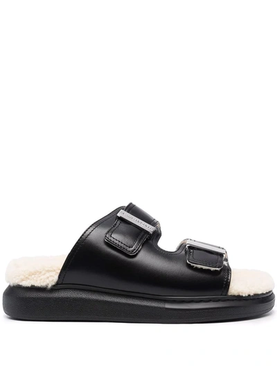 Alexander Mcqueen Shearling Lined Sandals In Black