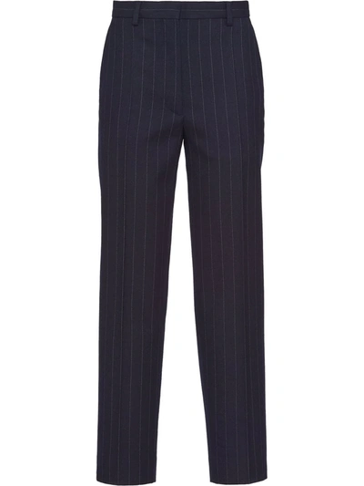 Prada Pinstripe-pattern Tailored Trousers In Blue