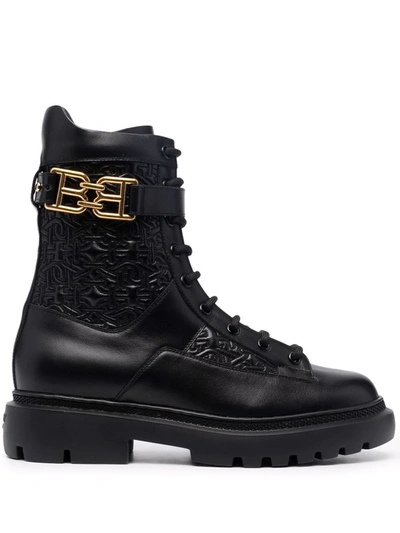 Bally Embroidered-detail Combat Boots In Schwarz