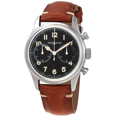 Montblanc Mens Brown Mb125581 1858 Monopusher Chronograph Stainless Steel And Leather Watch In Brown/silver Tone/black