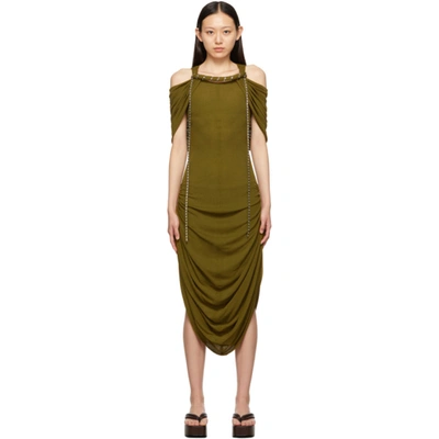 Loewe Off Shoulder Long Dress In Khaki Green