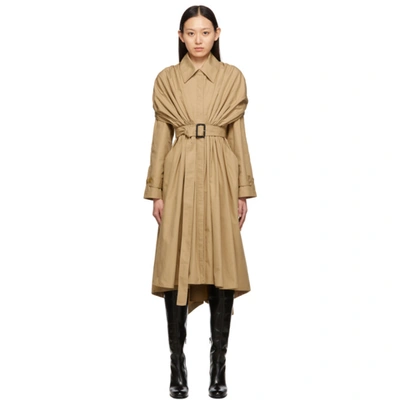 Loewe Belted Gathered Cotton-twill Trench Coat In Neutral