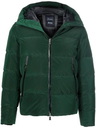 Herno Zip-pockets Hooded Padded Jacket In Grün