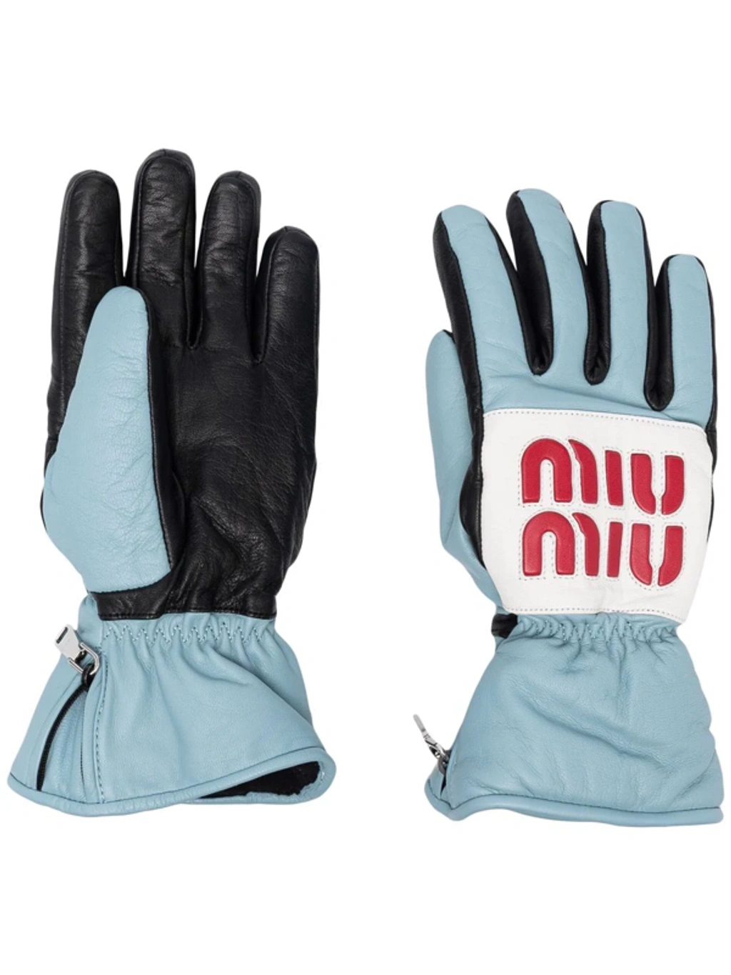 miumiu グローブ Miu Miu Logo-patch Leather Ski Gloves In Argento | ModeSens