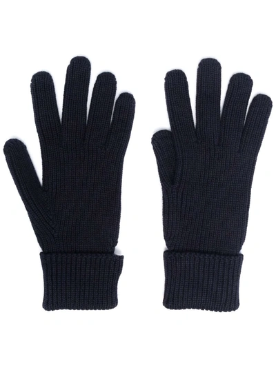 Woolrich Logo Knitted Gloves In Blau