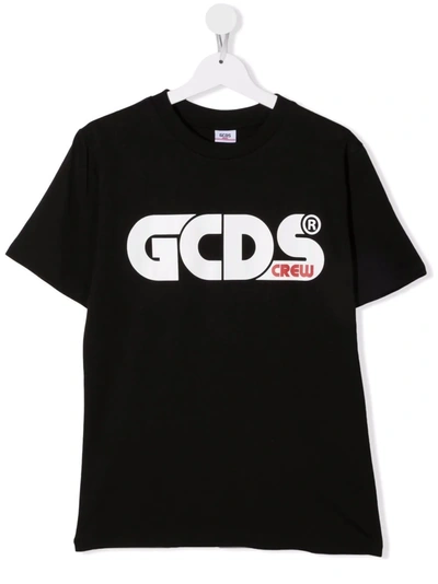 Gcds Teen Logo-print Jersey T-shirt In Black