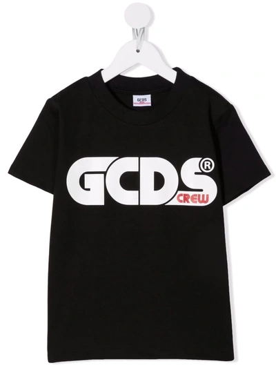 Gcds Kids' Logo-print Jersey T-shirt In Black