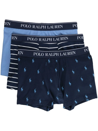 Polo Ralph Lauren Logo-embroidered Cotton Boxers Set Of 3 In Blue