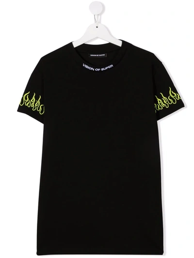 Vision Of Super Teen Flame Print T-shirt In Black