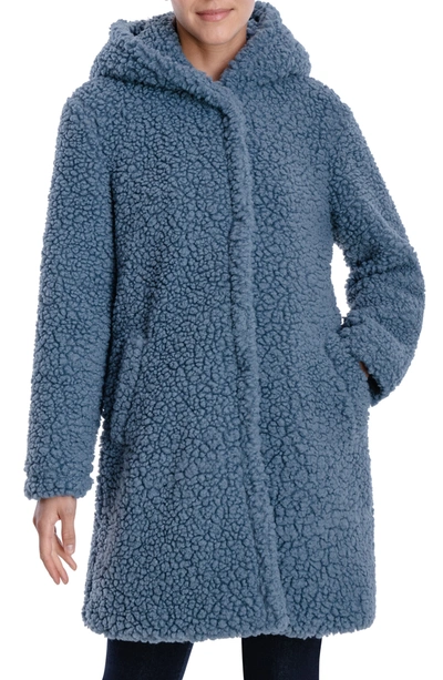 Lucky Brand Hooded Faux Teddy Fur Coat In Ash Blue ModeSens