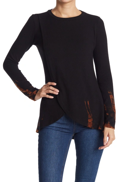 Go Couture Long Sleeve Cross Hem Shirt In Charcoal Print 1