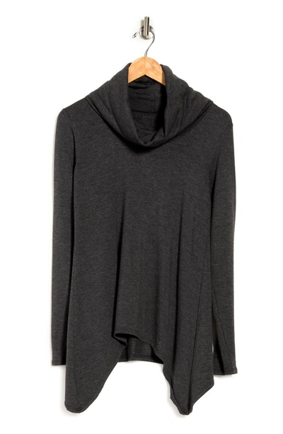Go Couture Swing Hem Cowl Neck Sweater In Charcoal Print 1