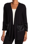 Go Couture Long Sleeve Double Stitch Faux Fur Cardigan In Heather Grey Bttm Black