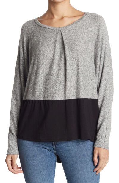 Go Couture Contrast Hem Top In Heather Grey