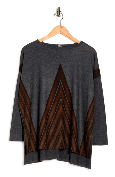Go Couture Colorblock Top In Charcoal Print 2