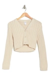 Abound Long Sleeve Ribbed Cropped Cardigan In Beige Oatmeal Light Heather