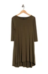 Nina Leonard Three-quarter Sleeve Stretch Knit Trapeze Dress In Dark Olive