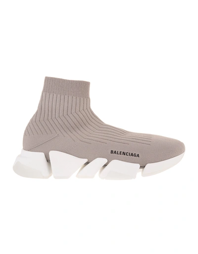 Balenciaga Speed 2.0 Sneakers In Sand Recycled Technical Mesh In Bal.grey/white/trasp