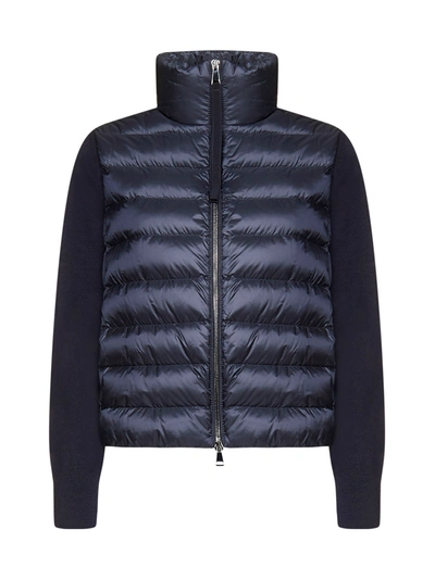 Moncler Padded Nylon And Wool Cardigan In Blue